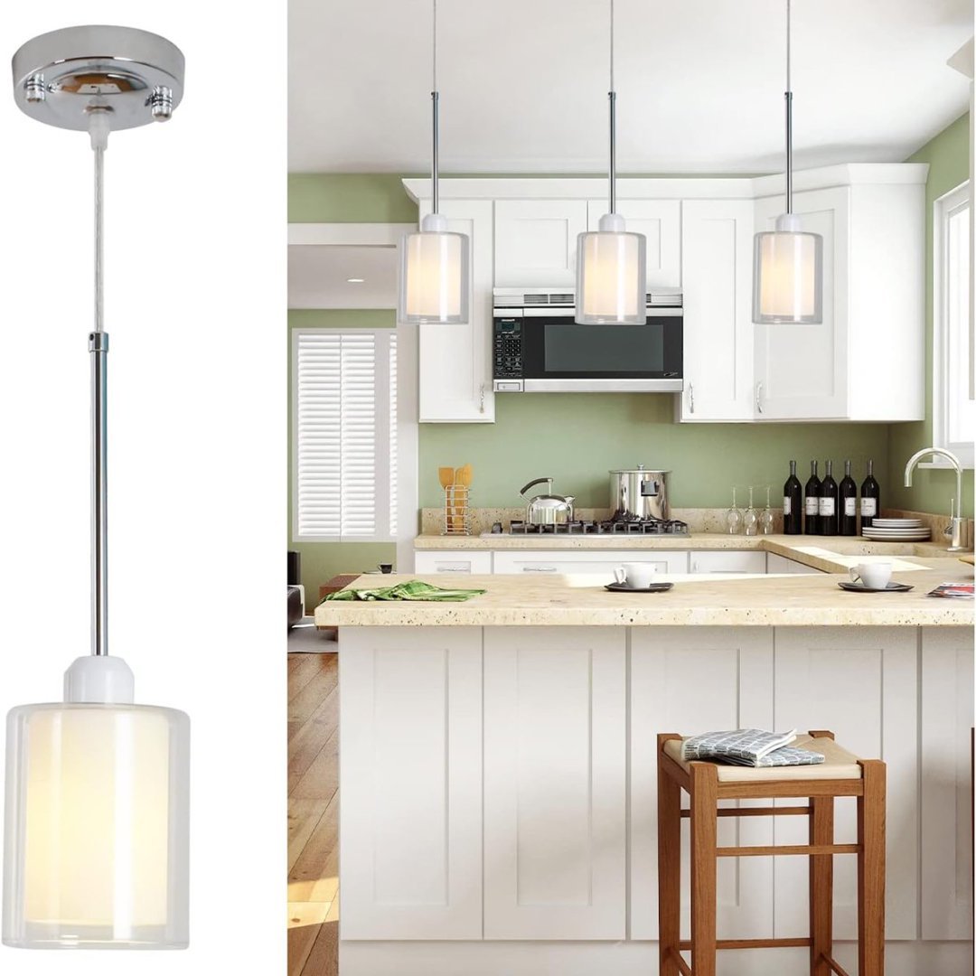 Modern Glass Cylinder Pendant Light – Adjustable Chrome Finish